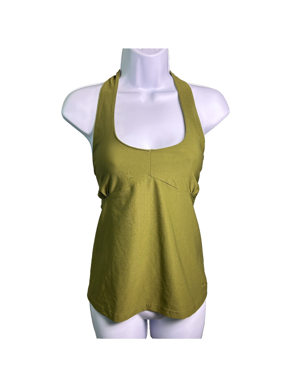Columbia Halter Tie Back Empire Waist Top Womens Large Olive Green Flowy Summer